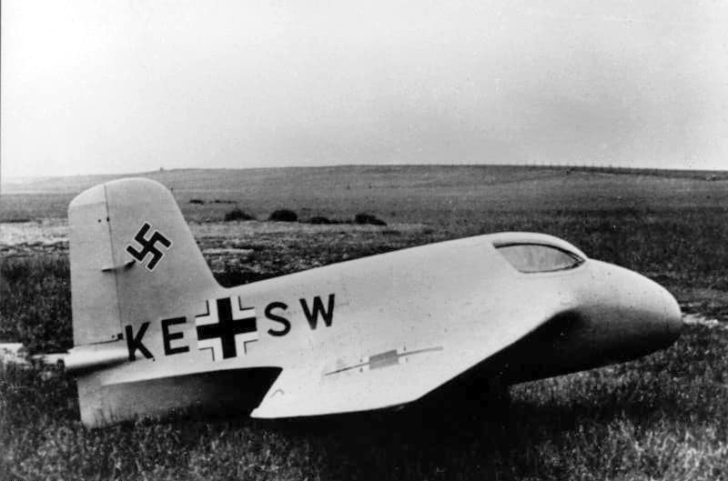Messerschmitt Me 163A V4 prototype rocket fighter on the ground, 1941