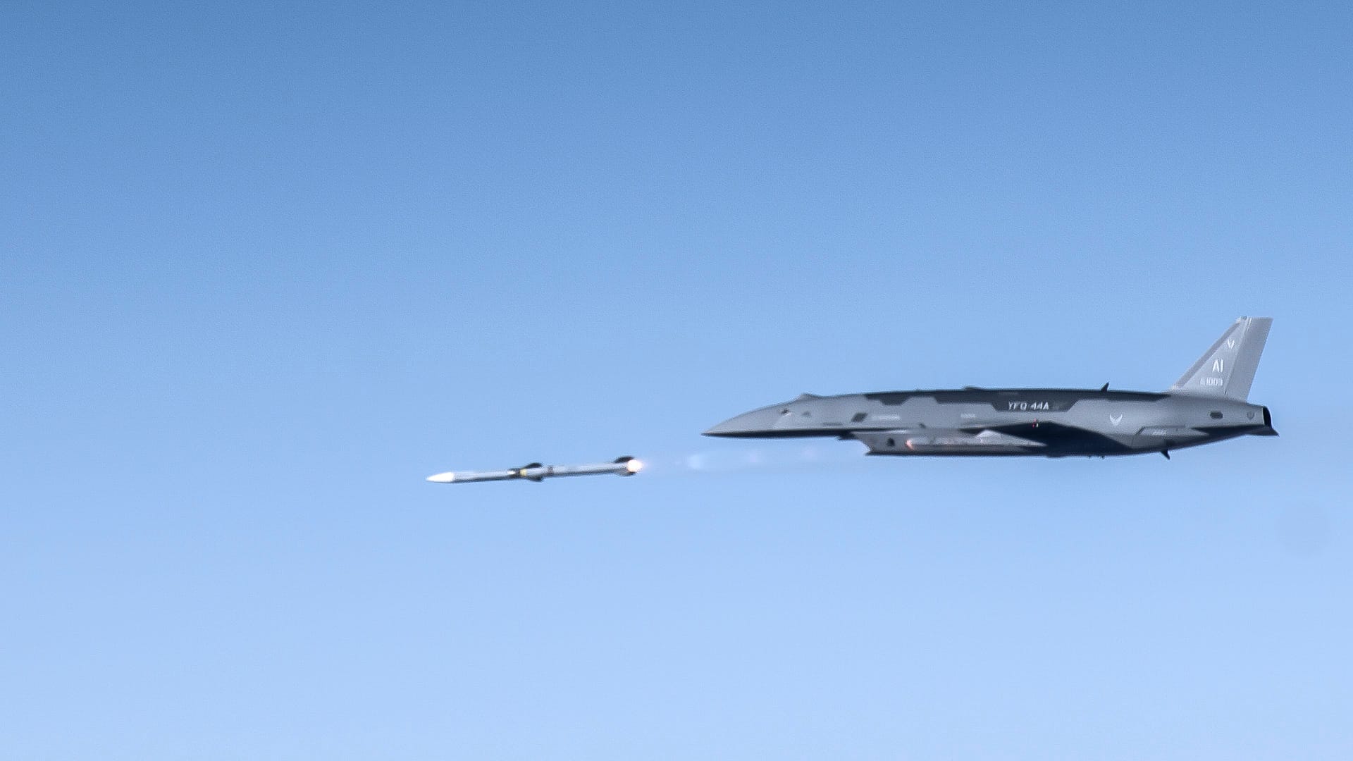 YFQ-44A Fury fires an AIM-120 AMRAAM over the Mojave Desert