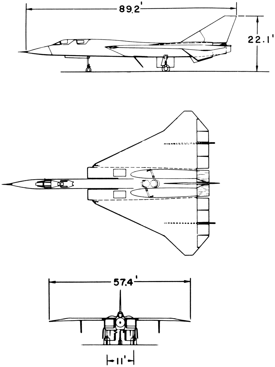 Three-view line drawing of the North American F-108 Rapier