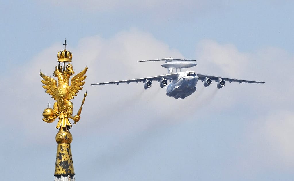 Beriev A-50 Mainstay airborne early warning aircraft over the Kremlin