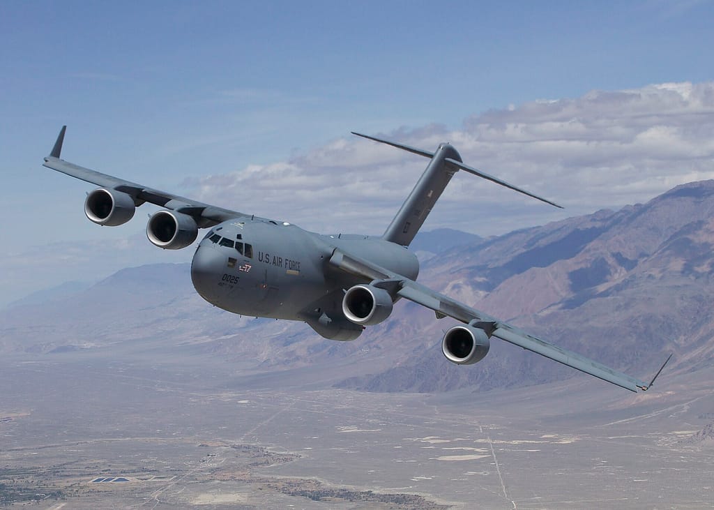 US Air Force C-17 Globemaster III heavy transport aircraft in flight