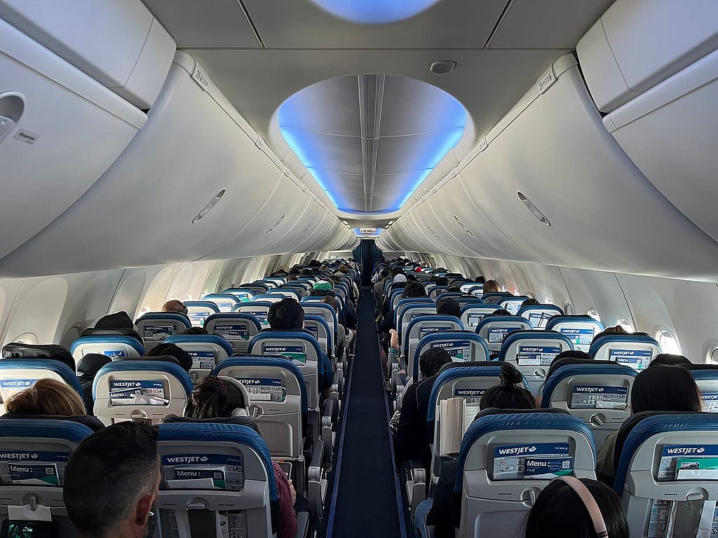 Empty cabin of a WestJet Boeing 737 MAX 8