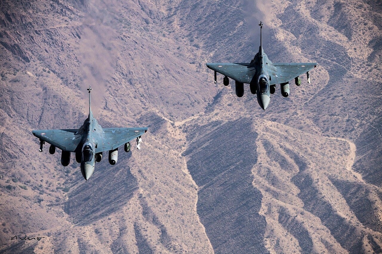 HAL Tejas Mk1 fighters; the larger Mk-2 is still in development