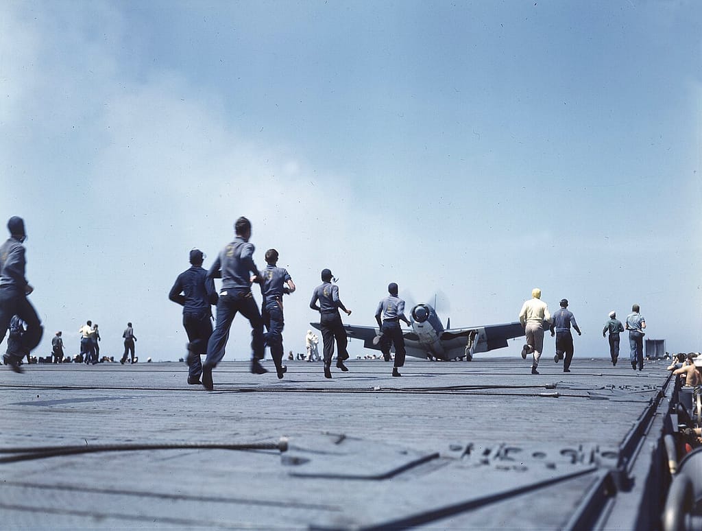 SB2C Helldiver landing aboard USS Yorktown, 1943