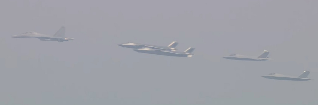 A J-35A (foreground) flies in formation with a J-20 and a J-16 Chinas two stealth types together.