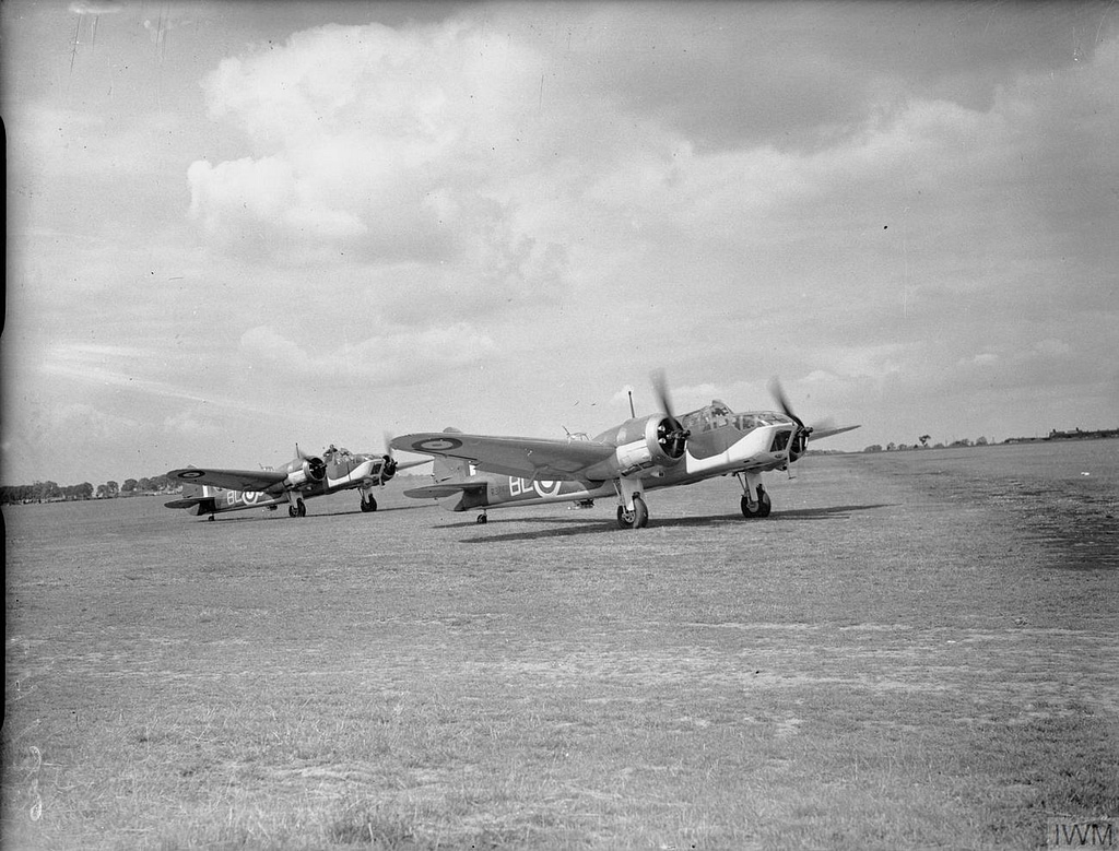 Bristol Blenheim bombers of No. 40 Squadron RAF over Wyton