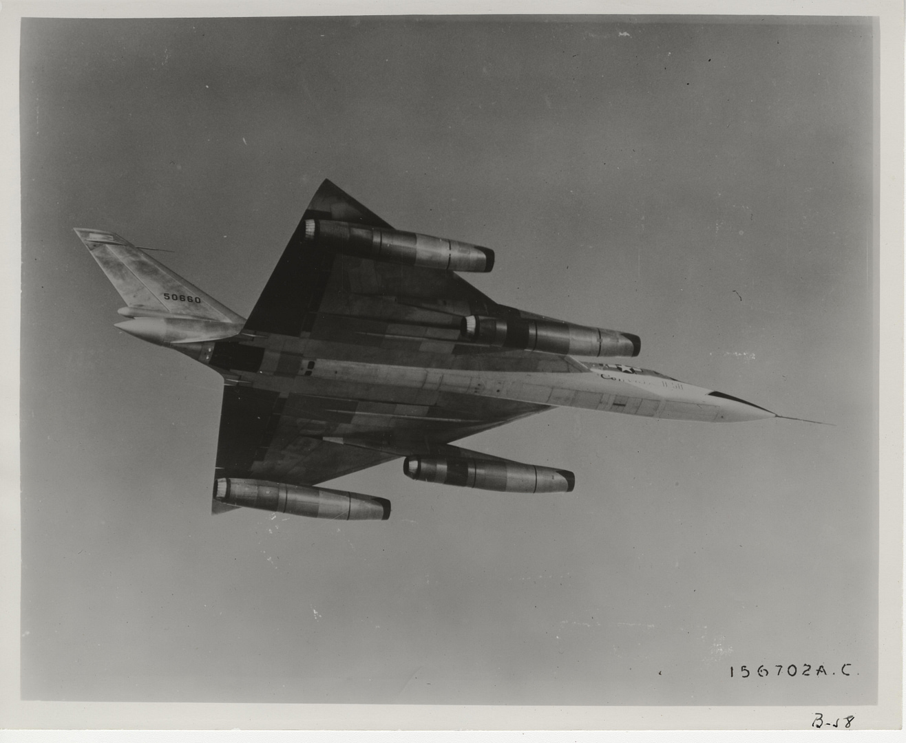 Convair B-58 Hustler supersonic strategic bomber in flight