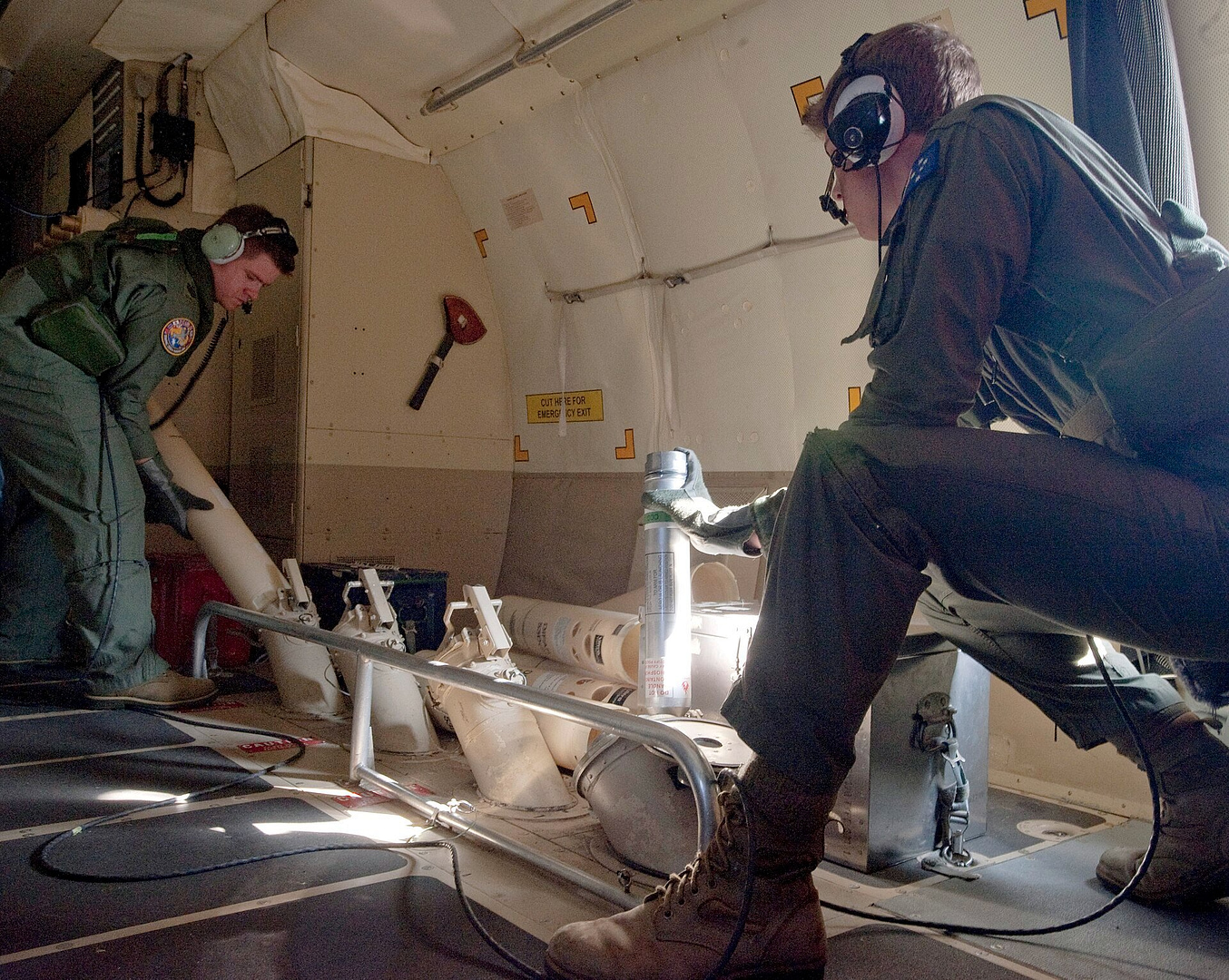 Sonobuoys being loaded aboard an AP-3C Orion for an anti-submarine sortie