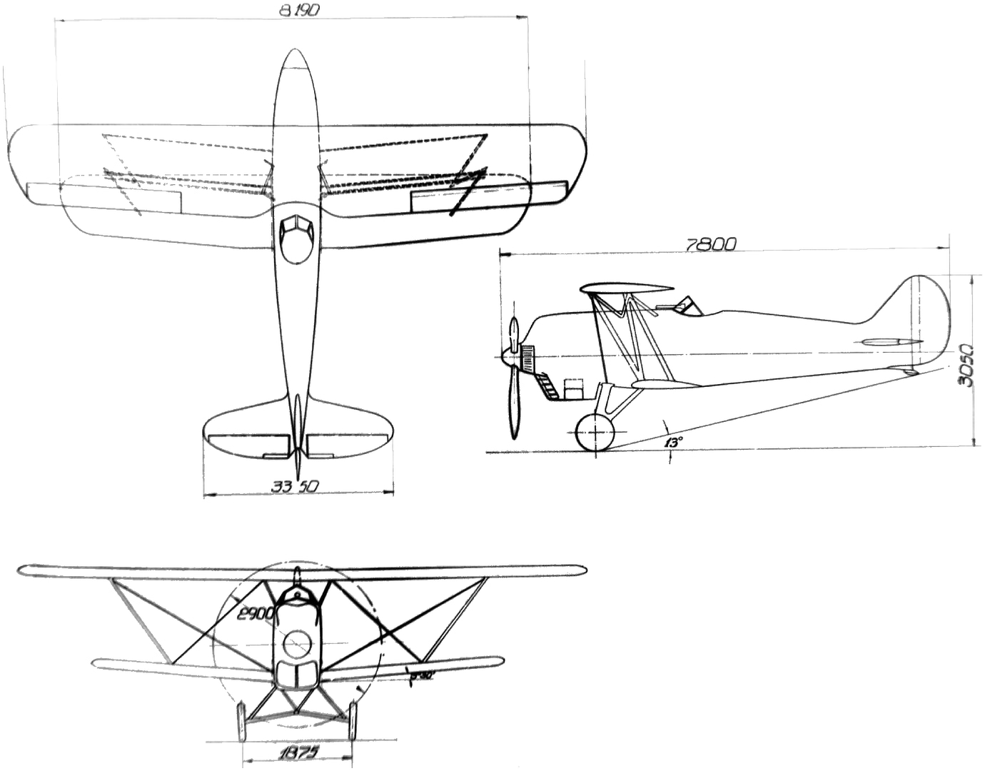 Kawasaki Ki-10 three-view line drawing
