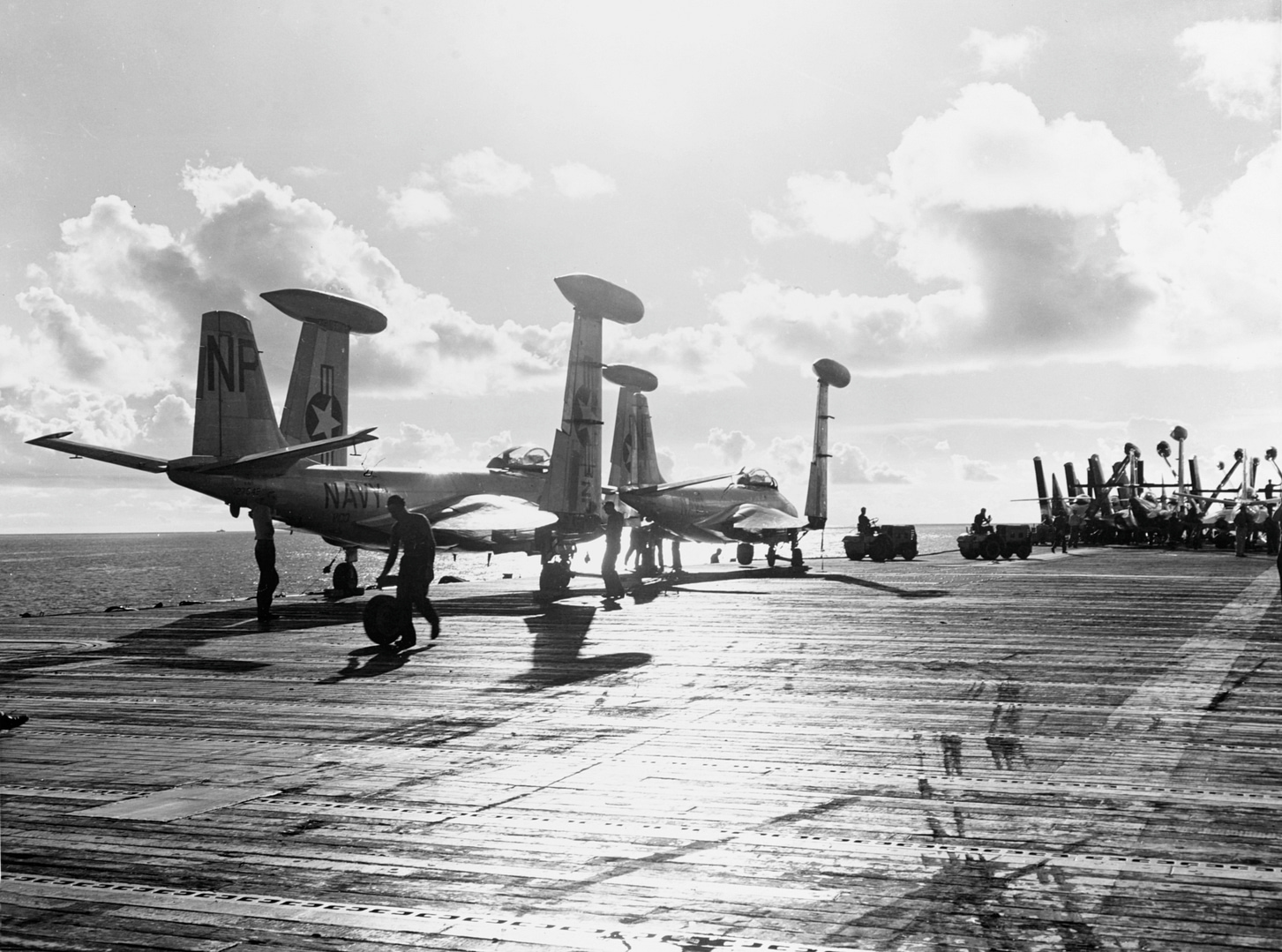 F2H-3 Banshees of VC-3 ranged on the deck of USS Hornet
