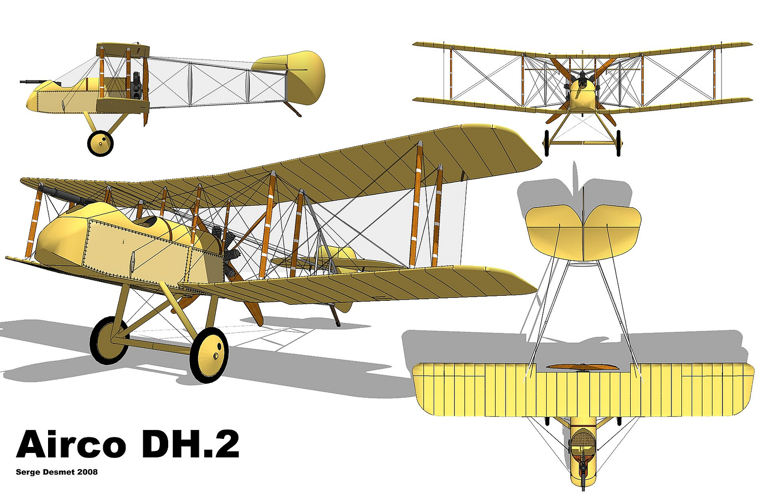 Three-view general-arrangement drawing of the Airco DH.2
