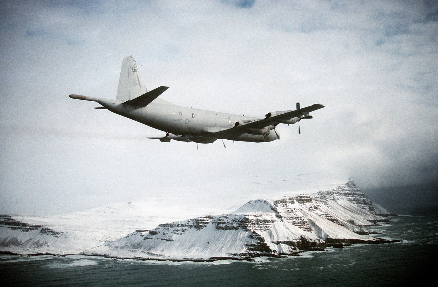 A P-3C Orion of squadron VP-49 on maritime patrol near Iceland in 1993