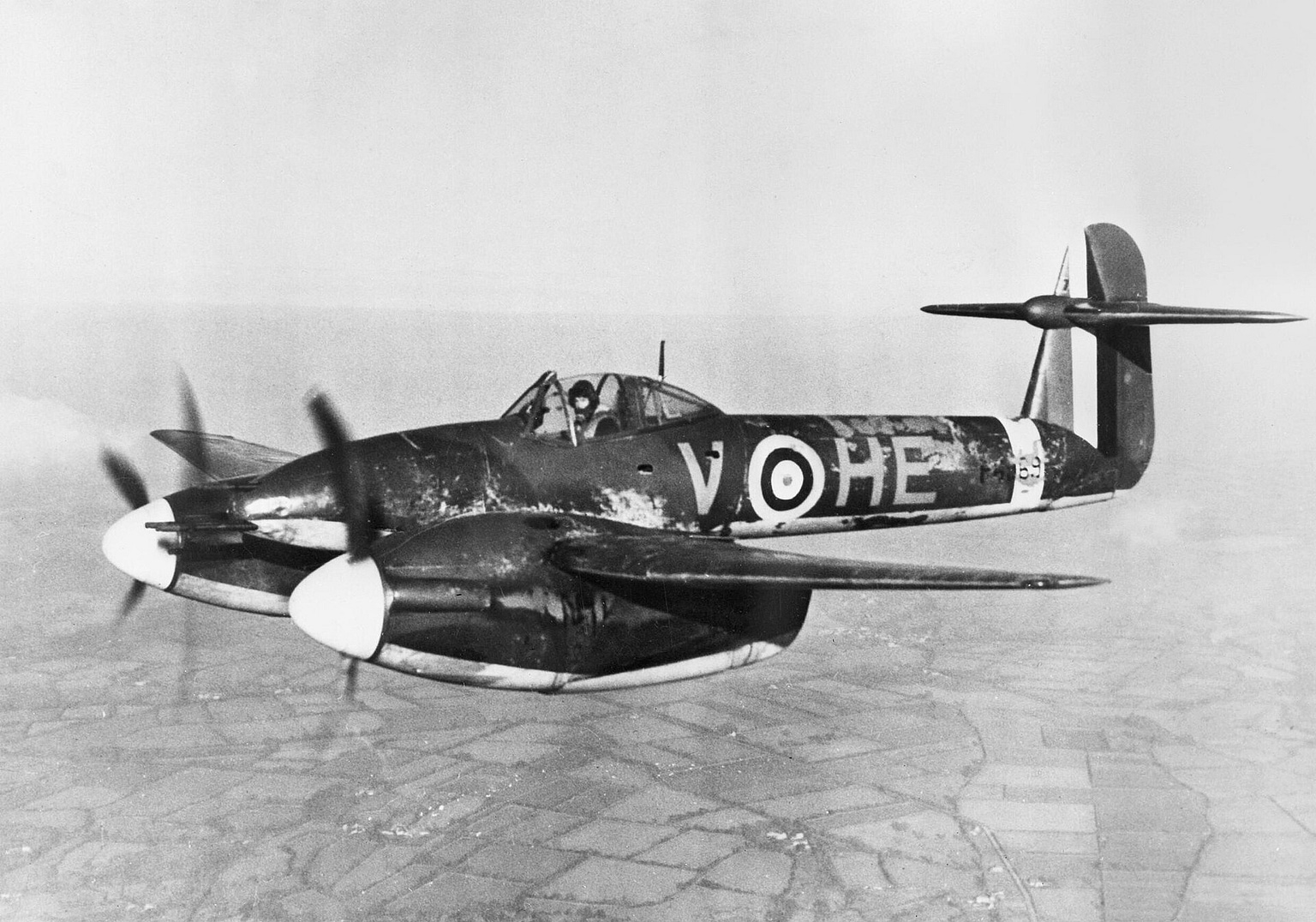 Westland Whirlwind twin-engine cannon fighter of the RAF in flight