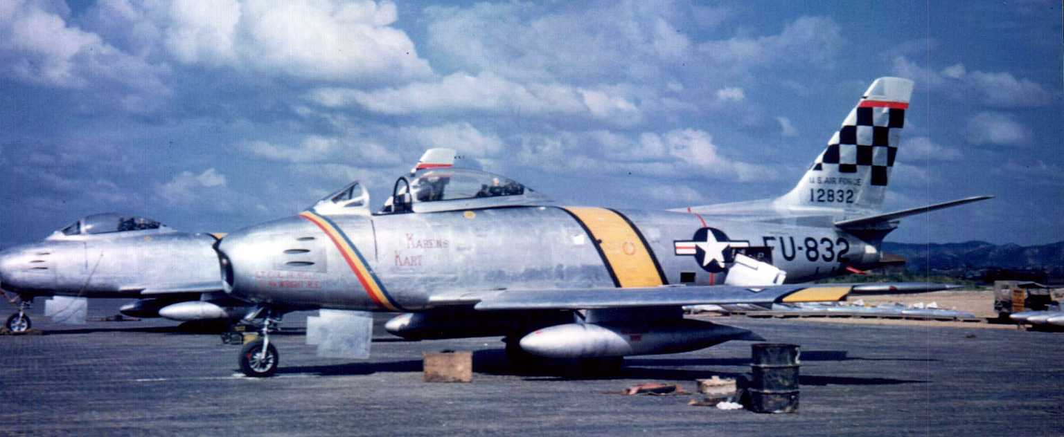 North American F-86 Sabre in flight with Korean War markings