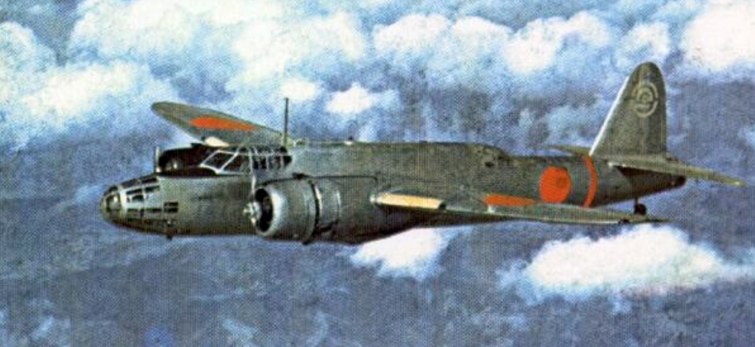 Nakajima Ki-49 Donryu Helen heavy bomber banking in flight with Japanese hinomaru markings