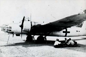 A Donryu on the ground: note the deep fuselage and multiple defensive gun positions.
