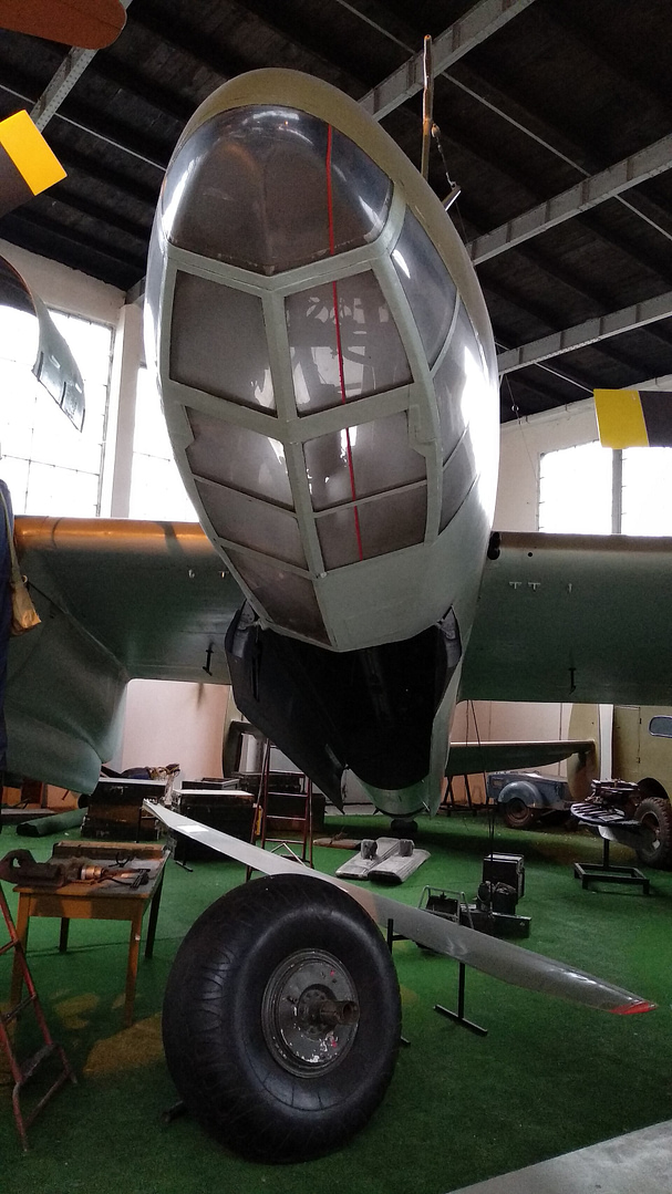 The bomb-aimers glazed nose in close-up.