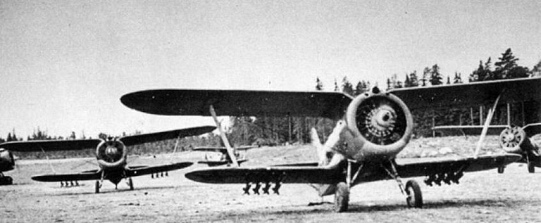 An I-153 fitted with RS-82 rockets the ground-attack role that gave the biplane a second life.