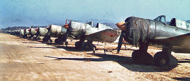 Abandoned Japanese aircraft at Kimpo, Korea, in October 1945 the Sonias war was over.