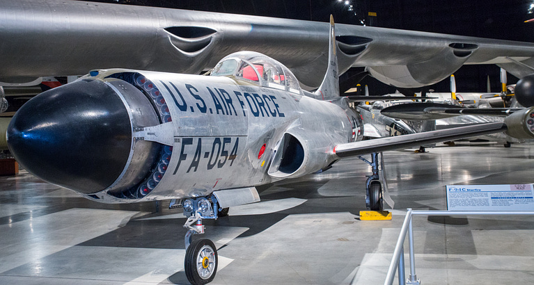 A Lockheed F-94C Starfire the definitive rocket-armed, afterburning all-weather interceptor.