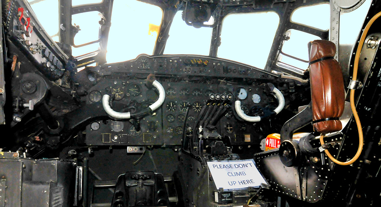 The Valiants cockpit and nose section a five-seat 1950s bomber office.