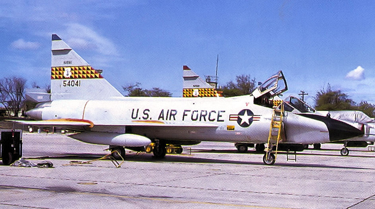 A two-seat TF-102A trainer note the unusual wide, side-by-side cockpit.