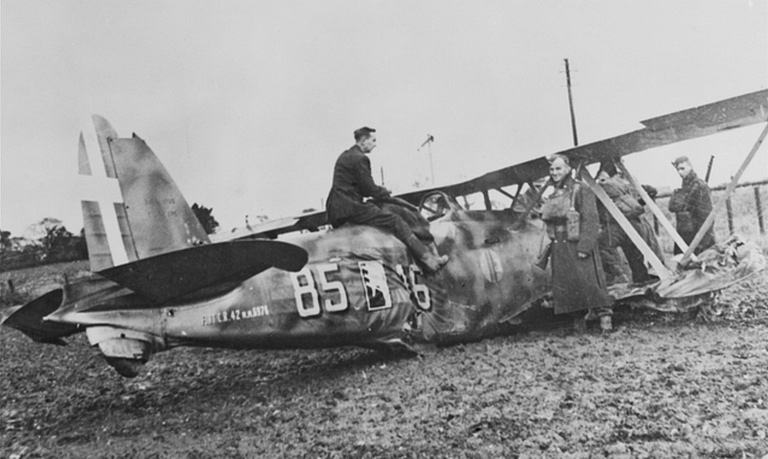 The wreck of a Fiat CR.42 Falco brought down in the desert war