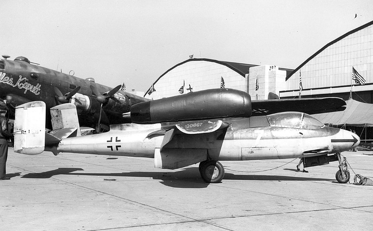 Heinkel He 162 A-1 jet fighter on the ground