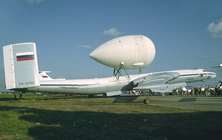 The VM-T Atlant, converted from a 3M bomber, with its distinctive twin tail.