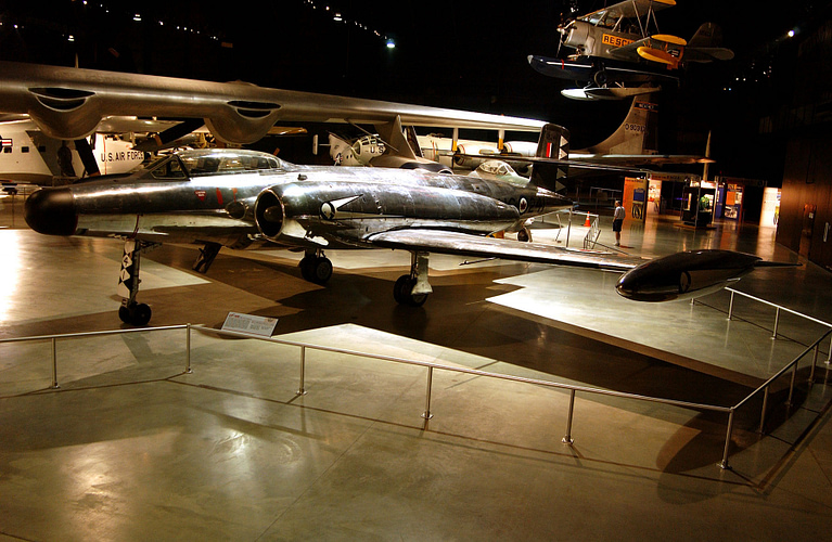 An Avro Canada CF-100 Mk IV on museum display, its twin-jet, straight-wing layout clear.