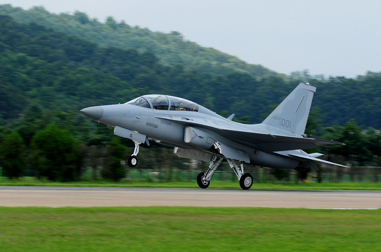 An FA-50 Fighting Eagle at a delivery ceremony the light-combat variant of the T-50.