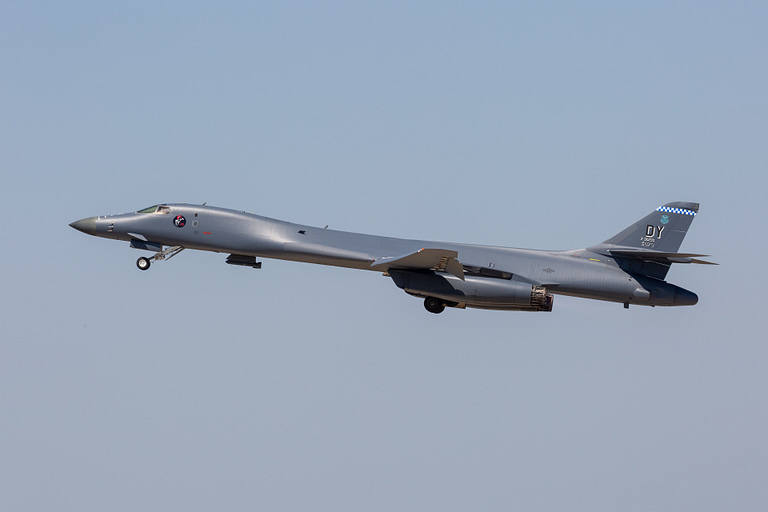 A B-1B Lancer on static display at the Dyess AFB air show, its home base.
