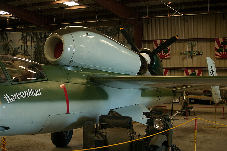 Heinkel He 162 showing its top-mounted BMW 003 jet engine