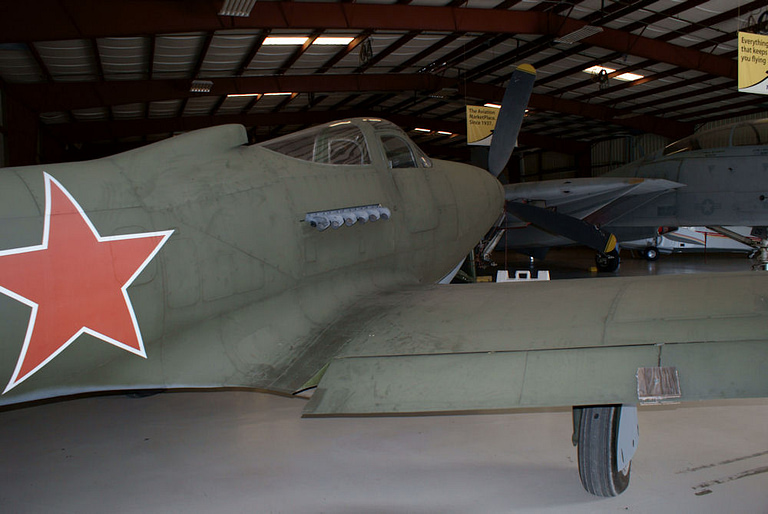 Front-quarter view of a preserved Bell P-63 Kingcobra