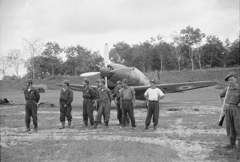 A grounded Mitsubishi J2M Raiden in Malaya in 1945
