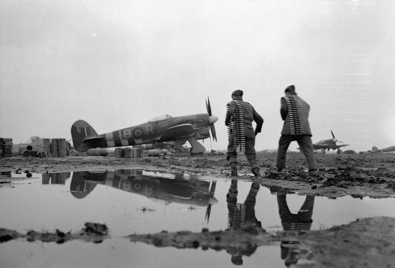 A Typhoon in Holland, 1944. Canadian, New Zealand and Australian pilots flew Typhoons within RAF squadrons.