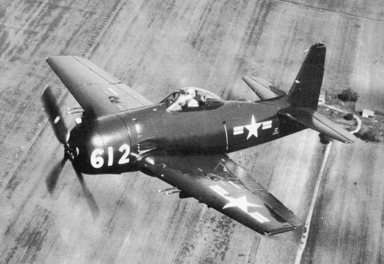 A Grumman F8F-2 Bearcat in flight, c.1947 the clean lines of the lightest Navy piston fighter.