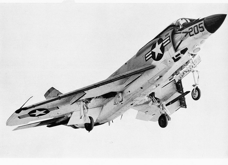 A McDonnell F3H-2 Demon of squadron VF-141 in flight, 1960 the Navys swept-wing all-weather interceptor.