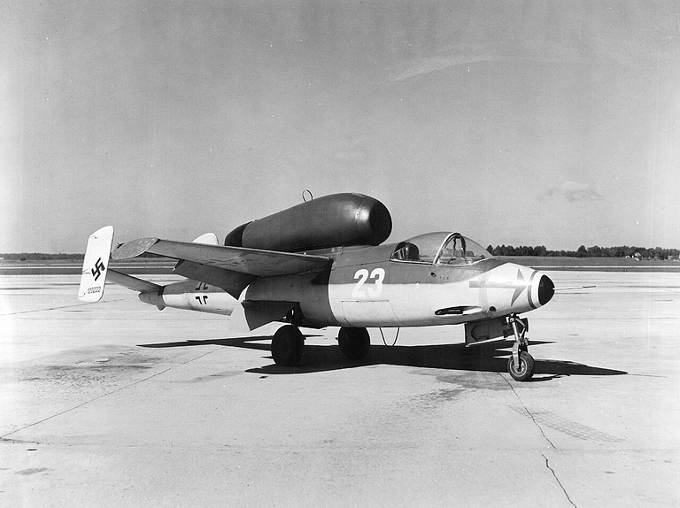 Heinkel He 162 Spatz jet fighter on the ground