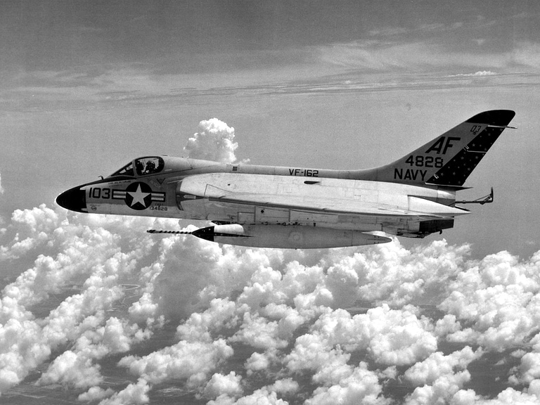 A US Navy F4D-1 of squadron VF-162 banking in flight, c1961.