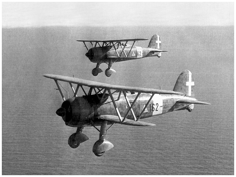 A Fiat CR.42 Falco of the 162nd Squadron over the Aegean
