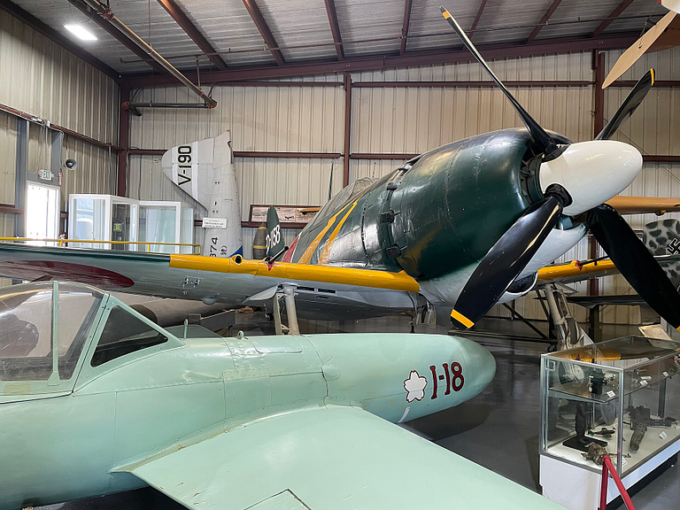 The Planes of Fame Mitsubishi J2M3 Raiden in its hangar