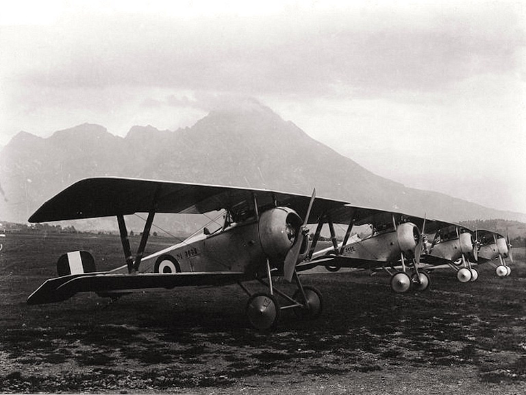 A lineup of Italian-operated Nieuport 17 fighters