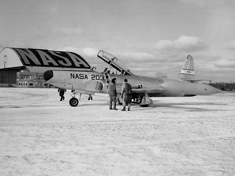 An F-94B at the NASA Lewis Research Center in 1959, used for flight research.