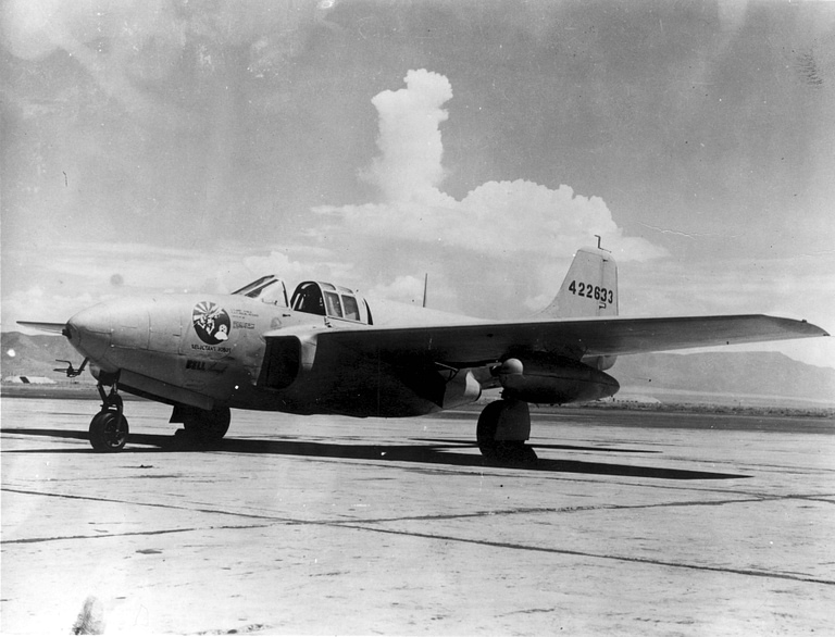 A Bell P-59B Airacomet, the definitive production variant, on the ground.