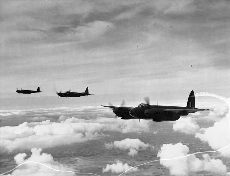 Royal Air Force Mosquitoes in formation during the Second World War.