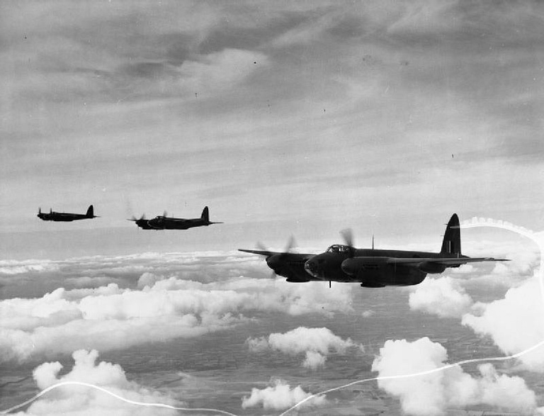 Royal Air Force Mosquitoes in formation during the Second World War.