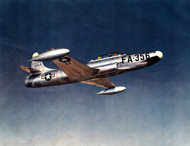 The YF-94A prototype in April 1949 converted from a Lockheed T-33 trainer.