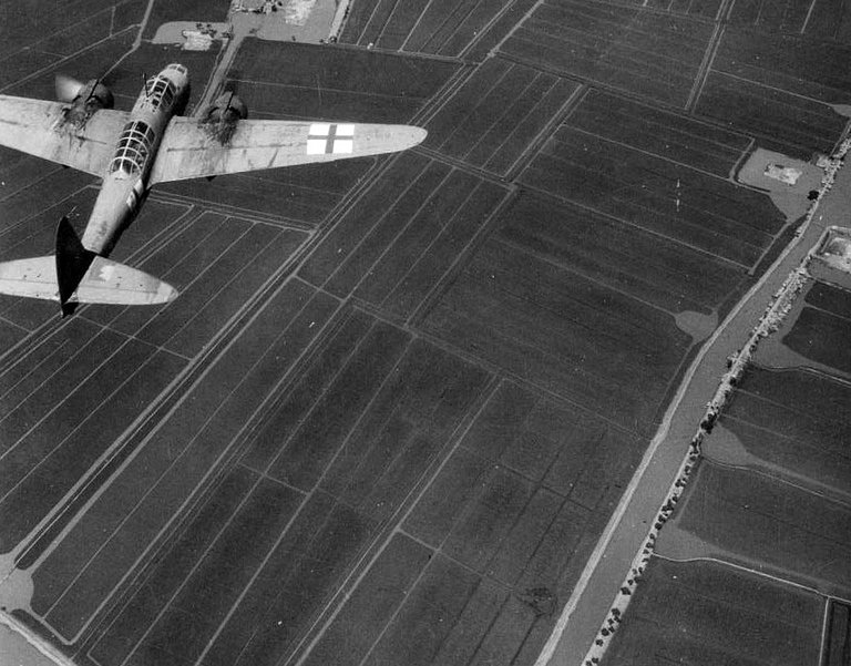 A Ki-21 wearing surrender red-cross markings, China, 1945.