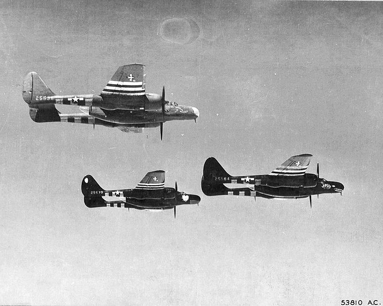 Formation of P-61 Black Widows in flight